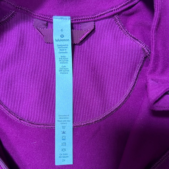 Lululemon It’s Rulu Cropped Half Zip Top in Plum Purple, Size 6 - Picture 7 of 8